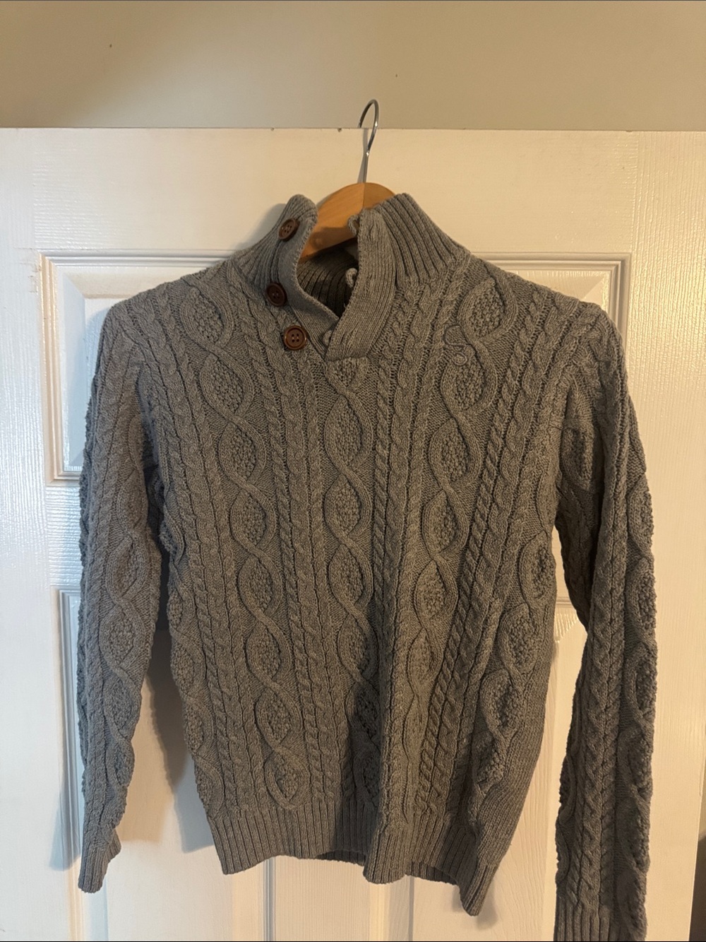 Boys' Gray Cable-Knit Button-Neck Sweater